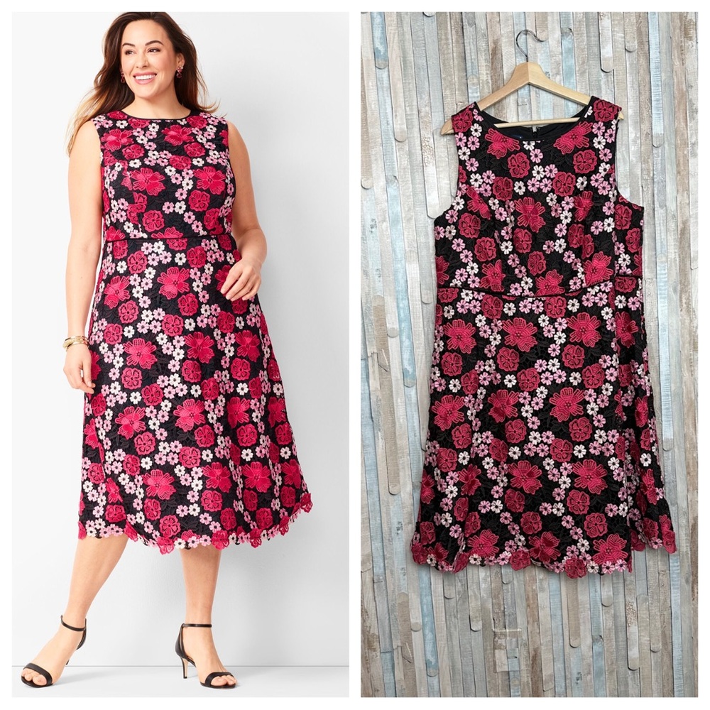 RSVP‎ By Talbots 14W Floral Guipare Lace Fit Flare Dress Pink Special Occasion